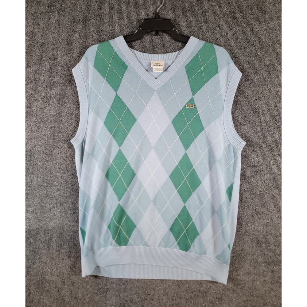 Lacoste Argyle Sweater Vest Size 6 Blue Green Mens XL Golf Preppy V Neck Casual